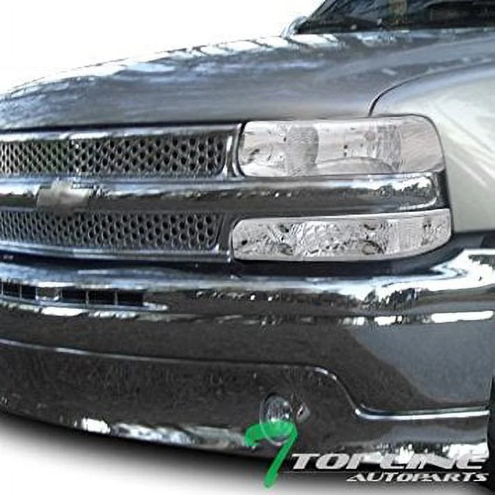 Factory Style Headlights And Signal Bumper Light Combo Chrome Housing Clear Lens Made For And Compatible With 1999 - 2002 Chevrolet Silverado 00 - 06 Suburban Tahoe