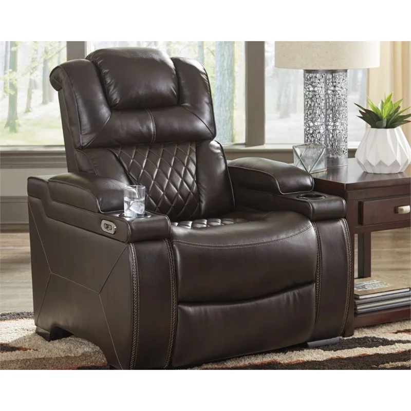 Bowery Hill Contemporary Fabric Power Recliner in Chocolate Finish