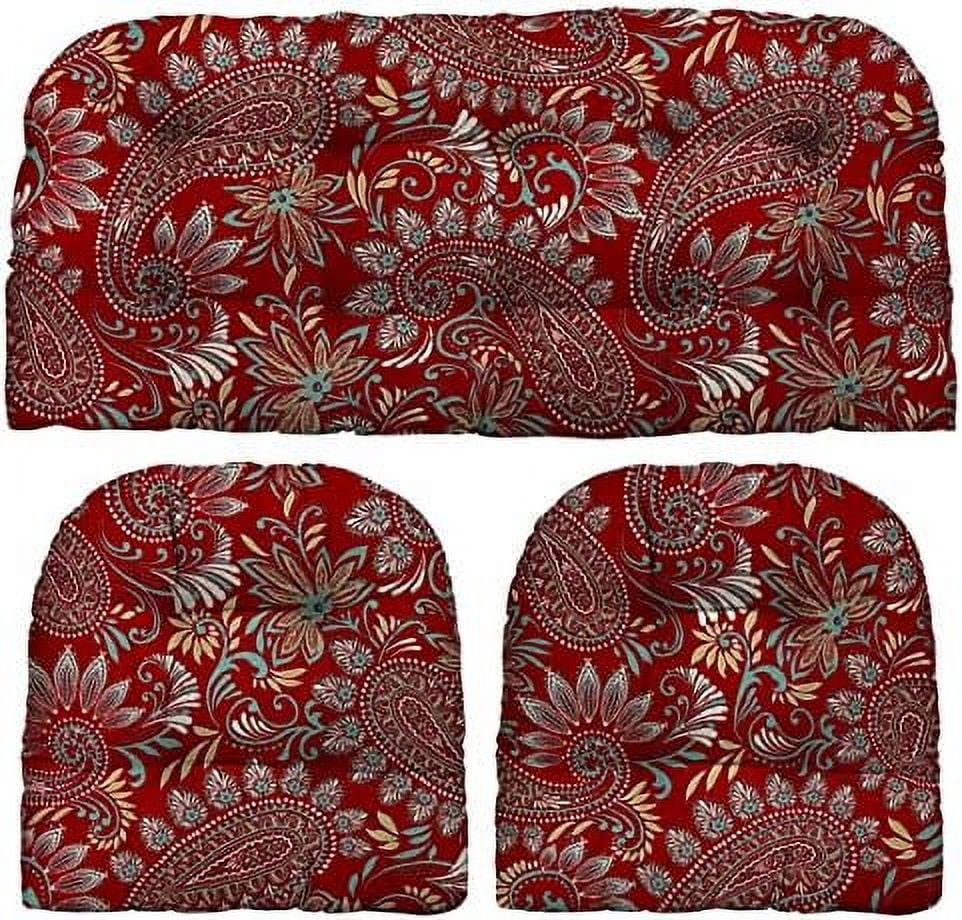 CHNKH RSH Décor  3 Piece Tufted Wicker Settee and Chair Cushion Set | Indoor/Outdoor All Weather Polyester Fabric | Reversible | 1 Loveseat 41\u201D x 19" & 2 U-Shape 19" x 1