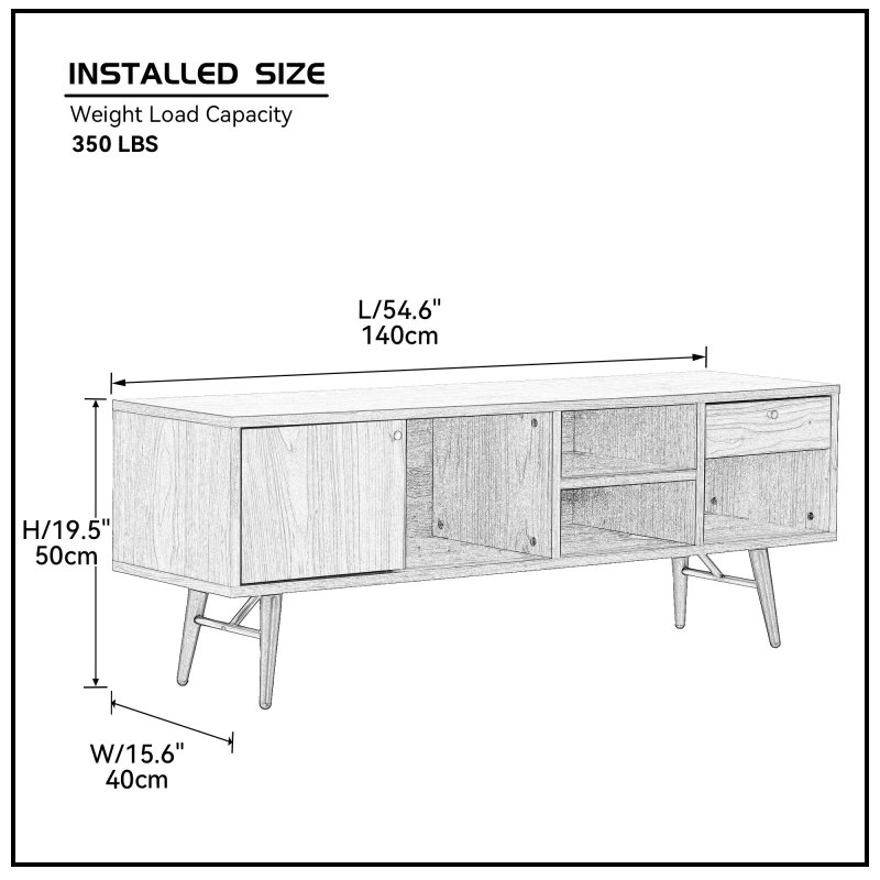 Mid-Century Modern Low Profile Media Console TV Stand, Walnut