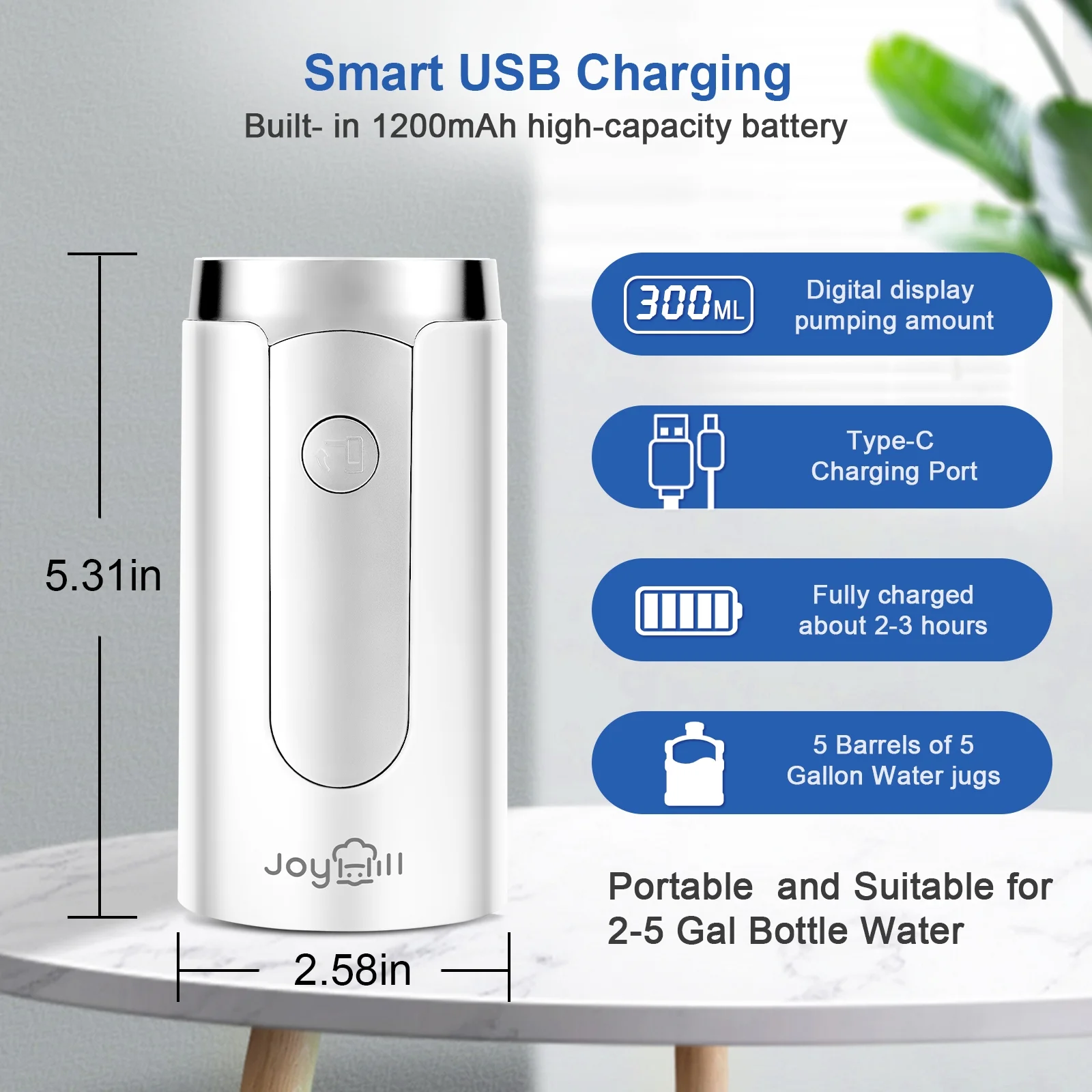 JOYHILL Foldable 5 Gallon Water Bottle Dispenser, Portable Electric Drinking Water Bottle Pump for Camping Travel Home Office, Black