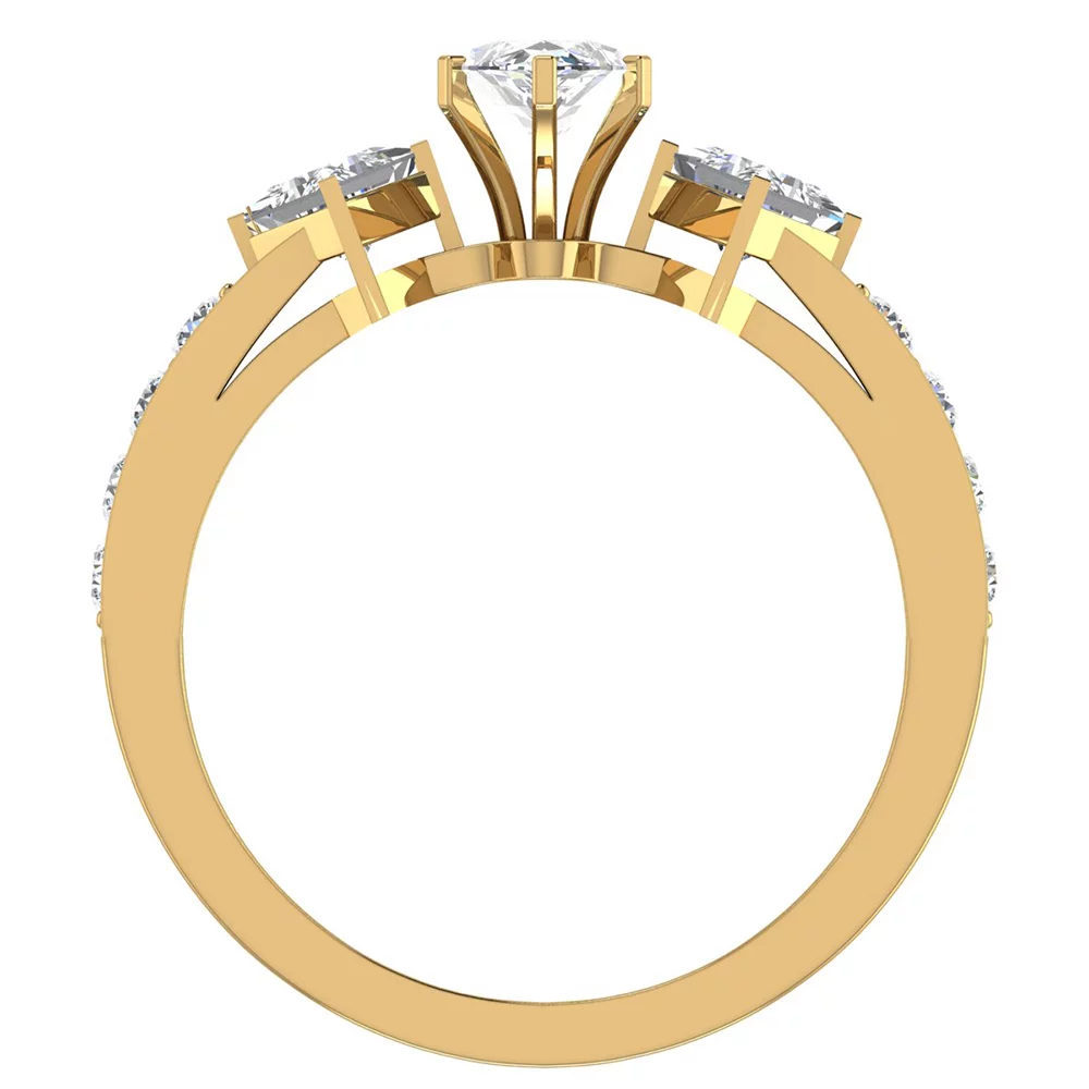 Three-stone Diamond Engagement Ring Marquise and Princess Cut Rings 14K Gold 1.40 CT TW