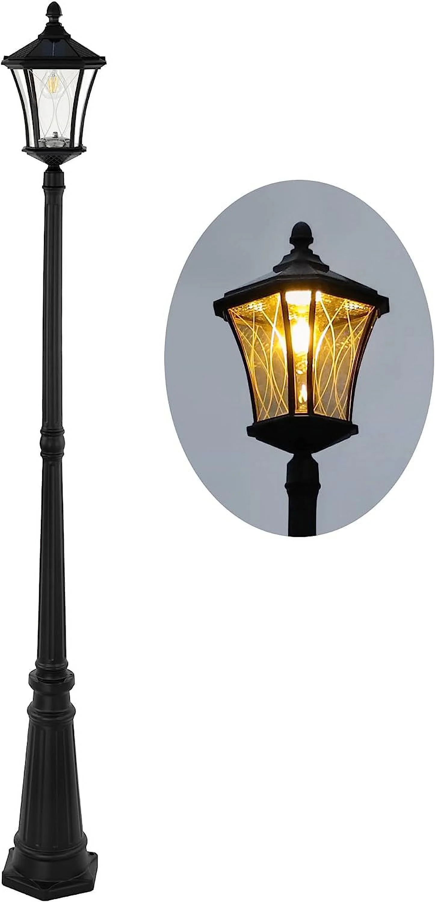 GOURE Outdoor Solar Lamp Post Light, Dusk to Dawn Waterproof Pole Light with Patterned Glass, Exterior Vintage Black Solar Powered Street Light Fixtures for Garden, Patio, Pathway, Yard