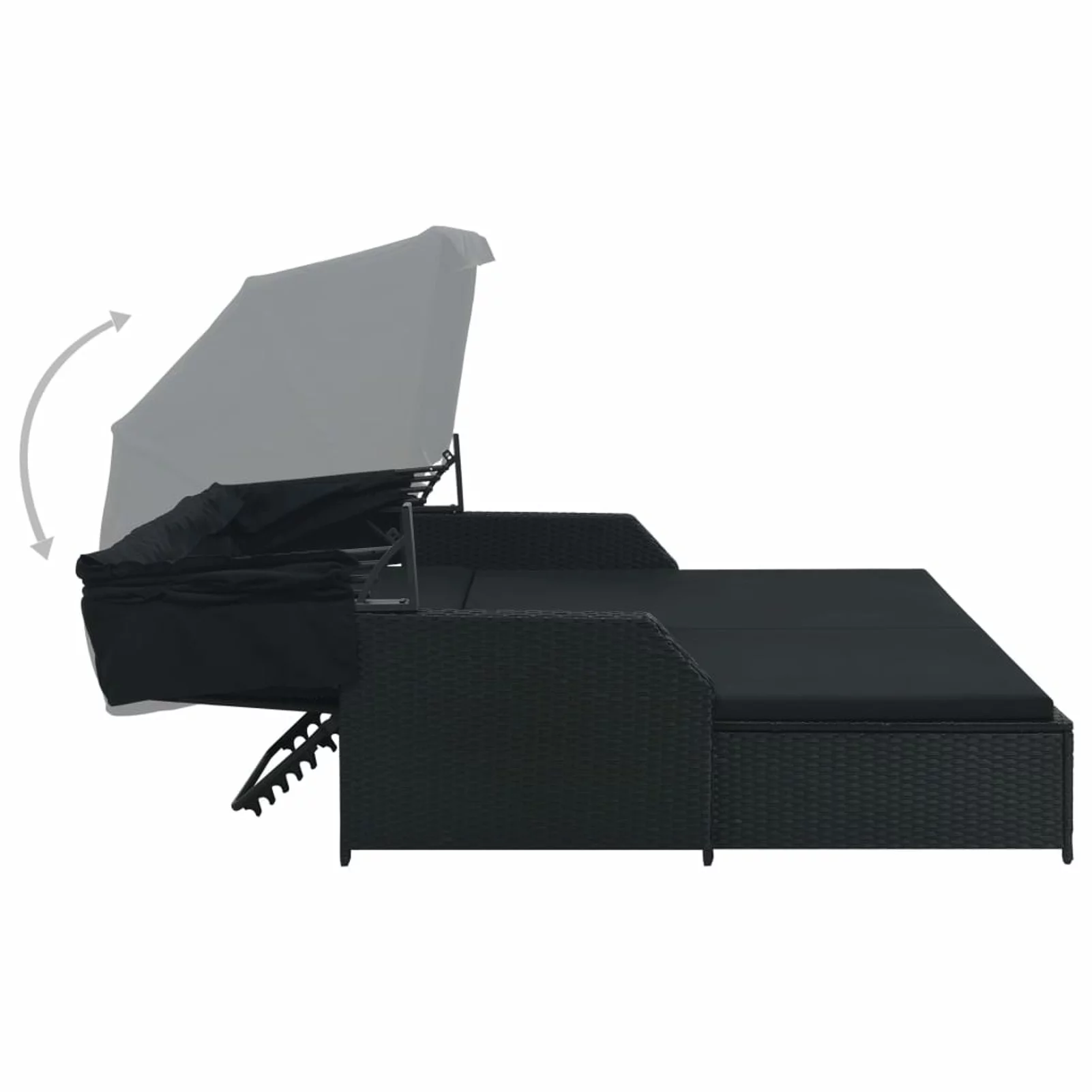 2-Person Sun Lounger with Canopy Poly Rattan Black