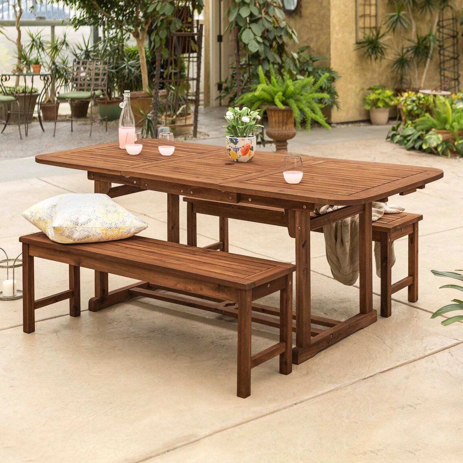 3 Piece Acacia Patio Dining Set in Dark Brown
