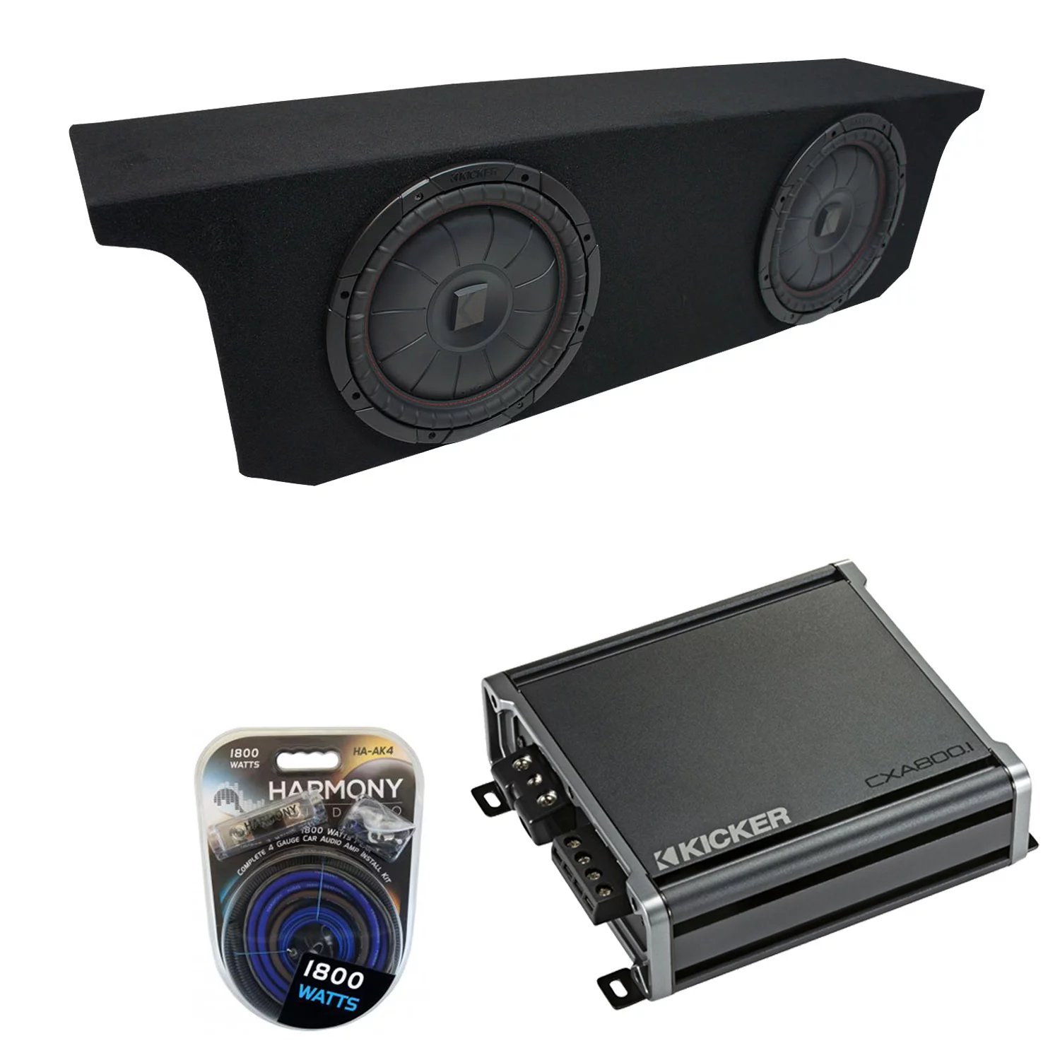 07-15 Jeep Wrangler JK Unlimited Kicker CompVT CVT10 Dual 10 Sub Box CXA8001 Amp
