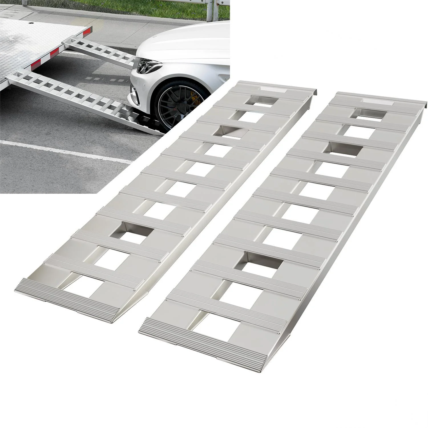 Kojem 60x15 Aluminum Loading Trailer Ramps for Truck Car Auto ATV UTV 6800 LBS Universal Hook Attaching End Knife Foot 1 pair