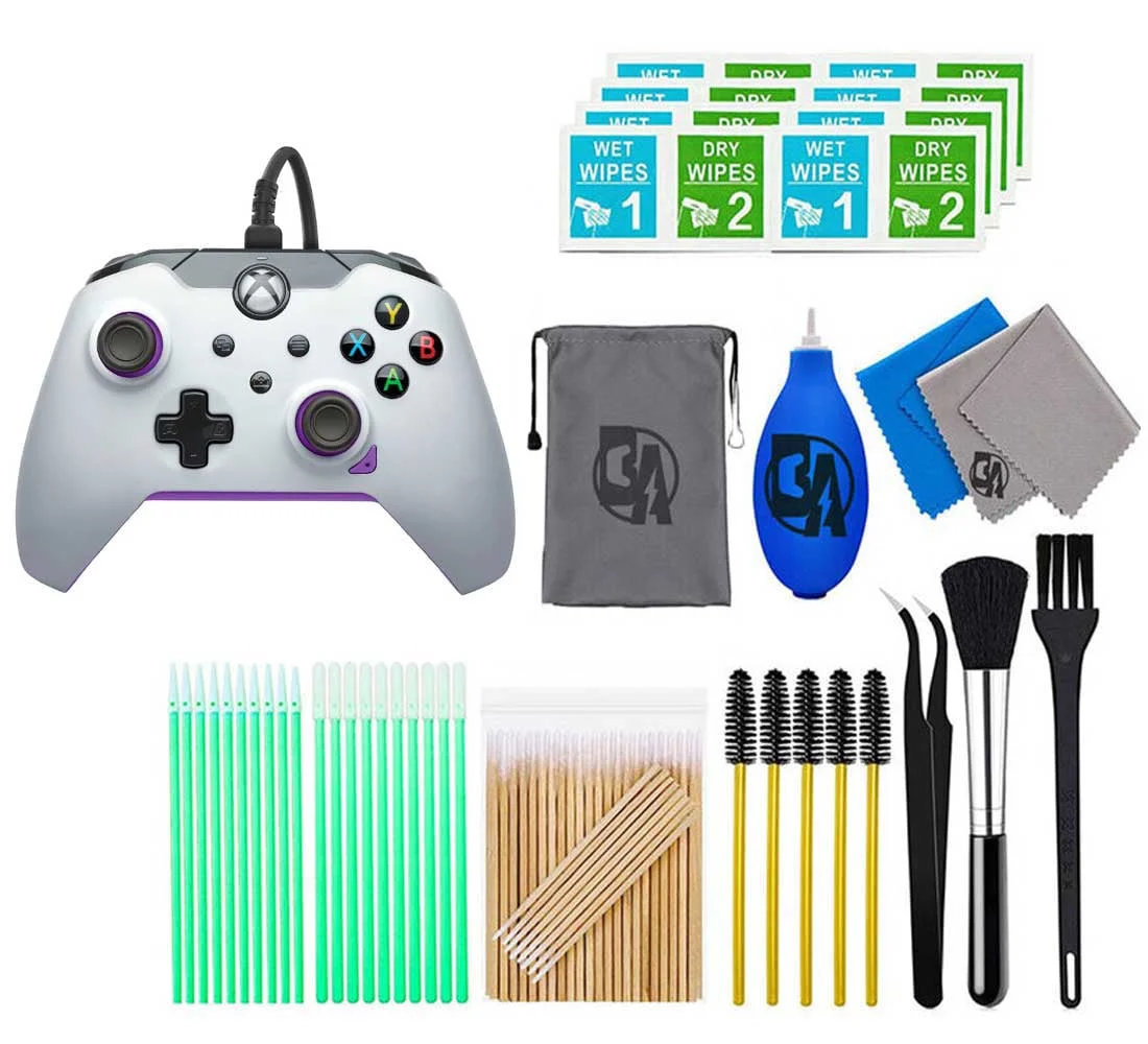 PDP Wired Controller: Kinetic White - Xbox Windows 10/11 - Kinetic White With Cleaning Manual Kit Bolt Axtion Bundle Like New