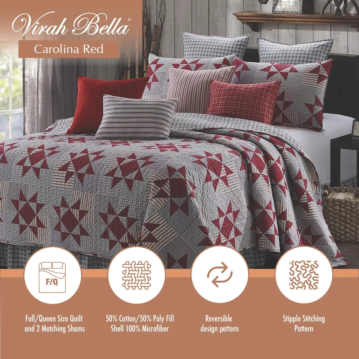 Phyllis Dobbs Carolina Farmhouse Stars Quilt and Sham Set - Queen / Full Size