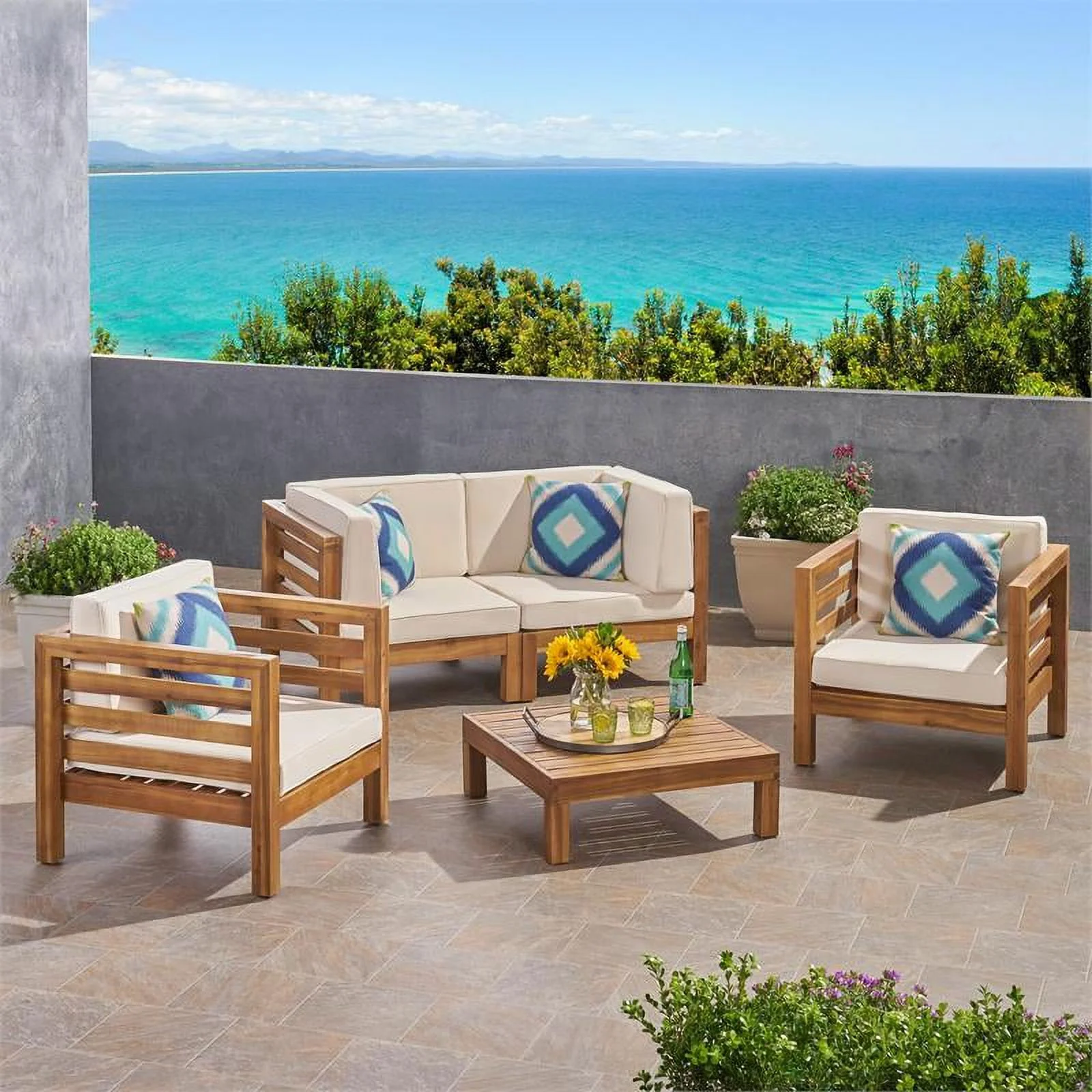 Noble House Oana Outdoor 4 Seater Loveseat Chat Set Teak
