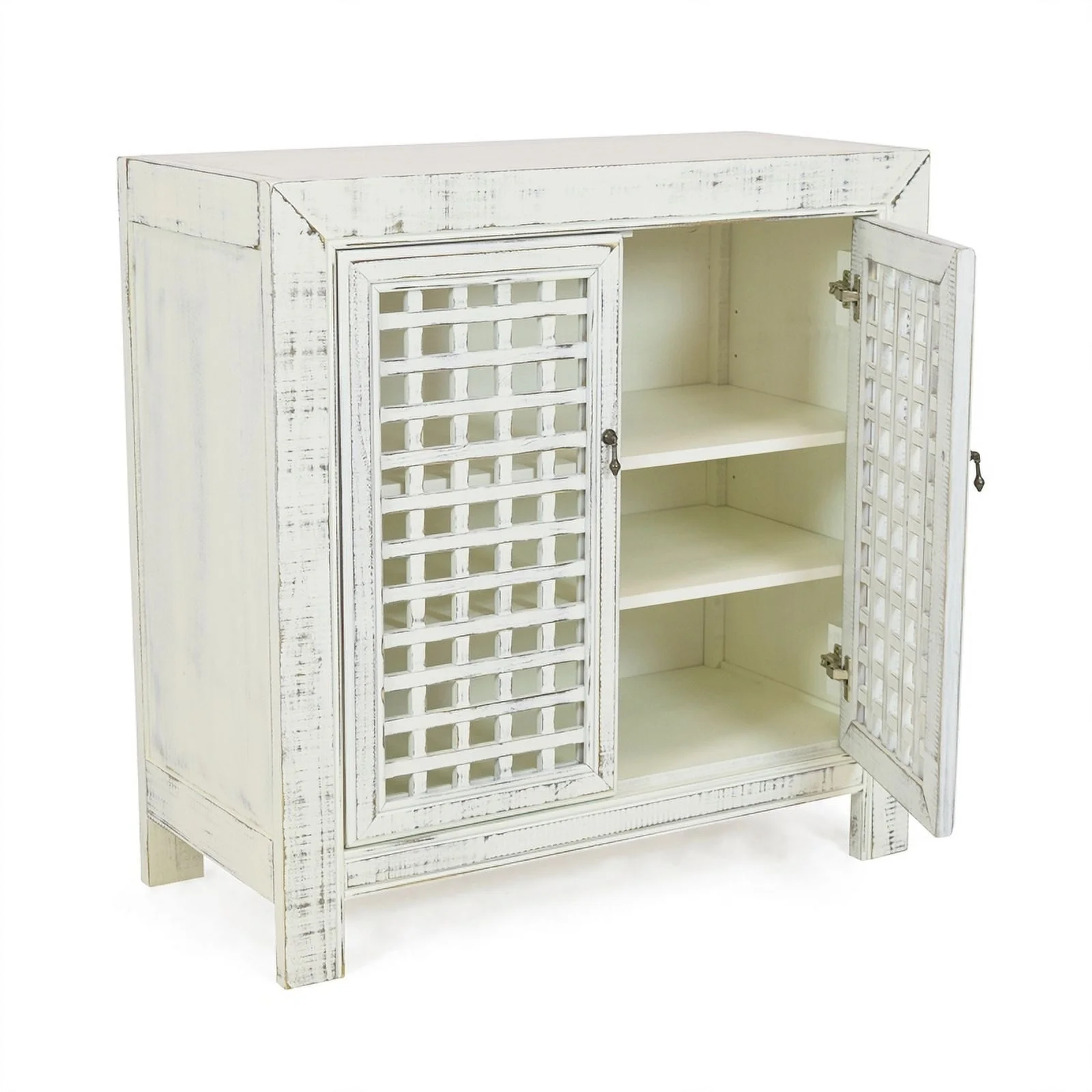 Bowery Hill Farmhouse Wood Accent Cabinet with Adjustable Shelves in White