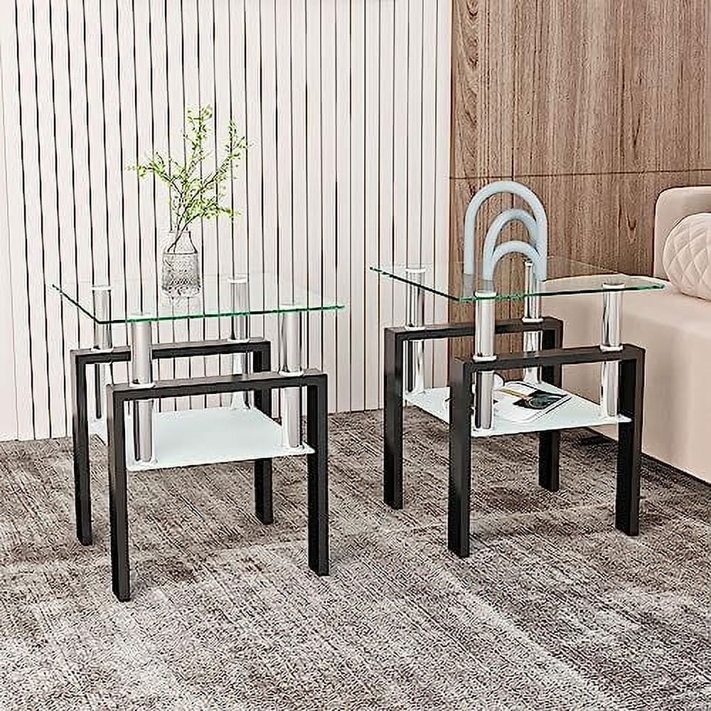 JDZHAPPYLIFE Glass End Table  Modern Side Tables White Small Coffee Table Living Room Table Square Nightstand  Tempered Glass Top Home  (White  2 pcs)