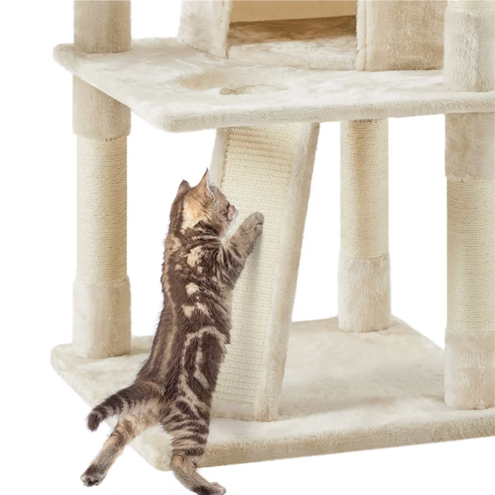 Easyfashion 68.5in Multi-Level Cat Tree Caves Condos, Beige