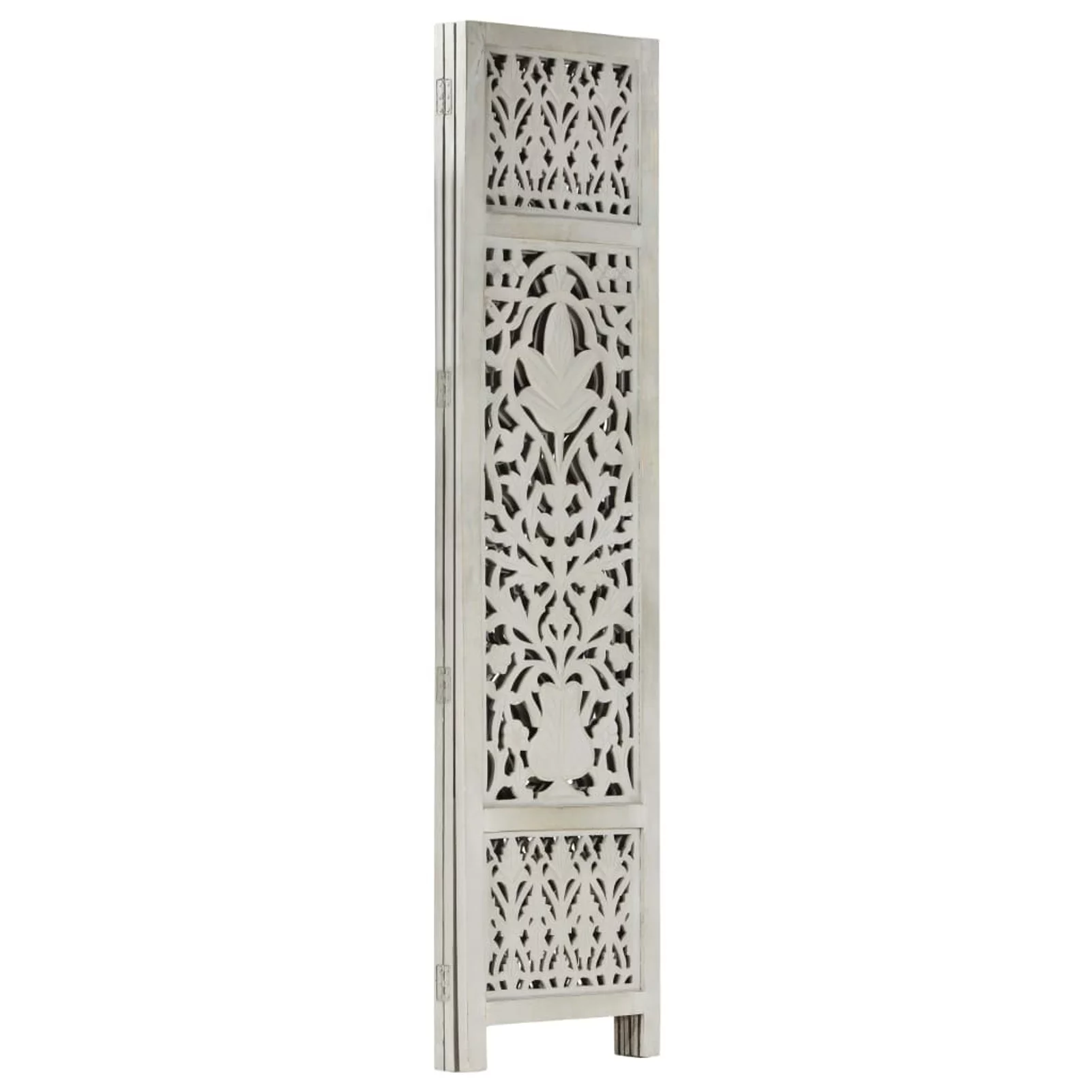 Uteam 3-Panel Room Divider Hand Carved Solid Mango Wood Gray 47.2x65