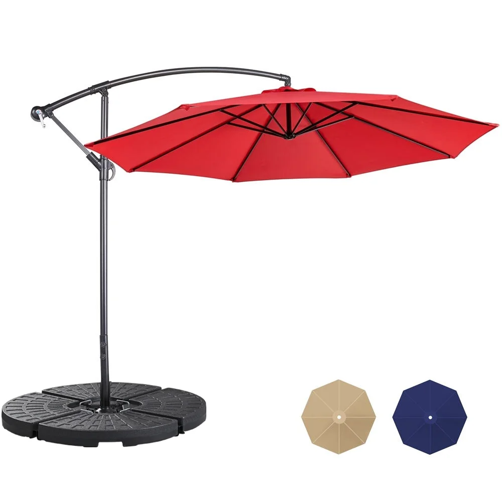 Yaheetech 10 Ft Patio Offset Umbrella with 4-Piece Fillable Patio Umbrella Base Stand for Garden, Red