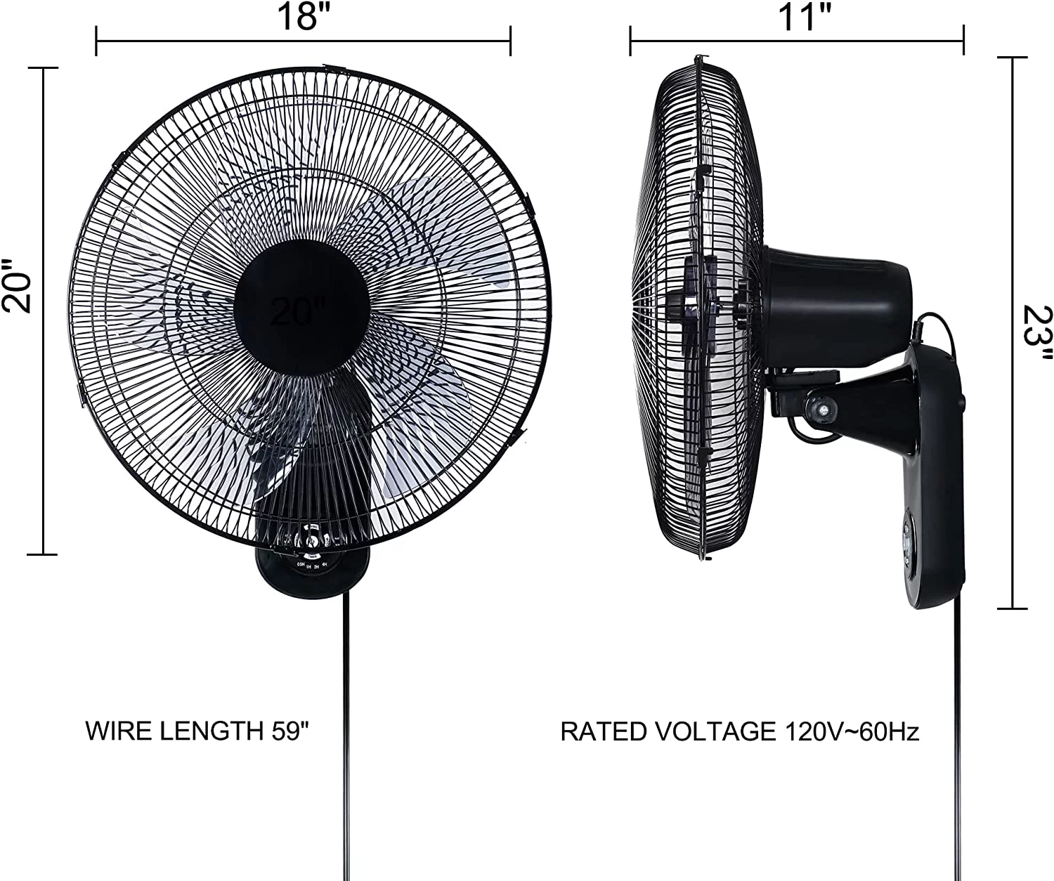 Simple Deluxe 18 inch Wall Mount Fan W/Aluminum Fan Blades, Industrial 3-Speed Oscillating Metal Wall Fan