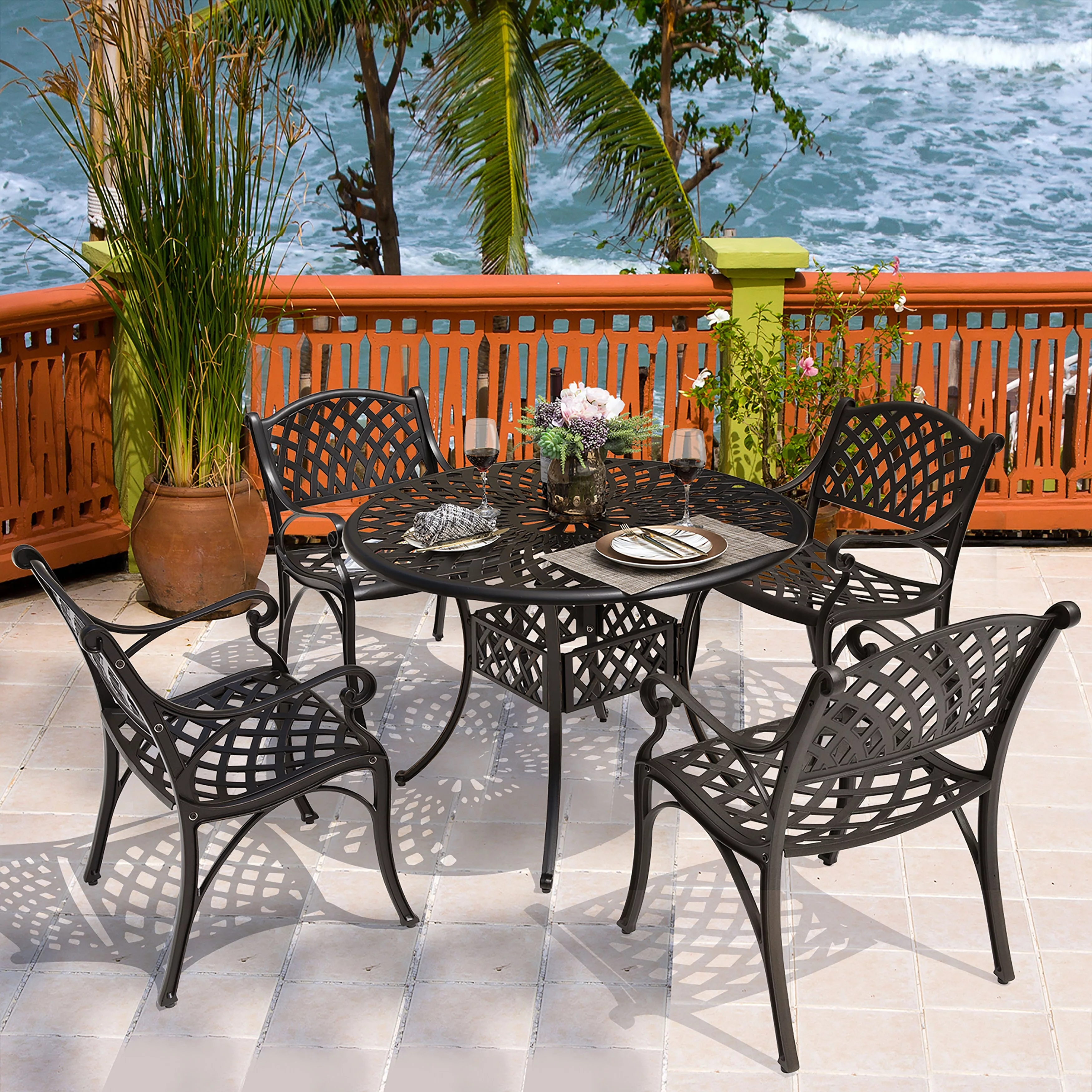 Nuu Garden  5 Piece Outdoor Patio Cast Aluminum 42 in. Dining Table Set