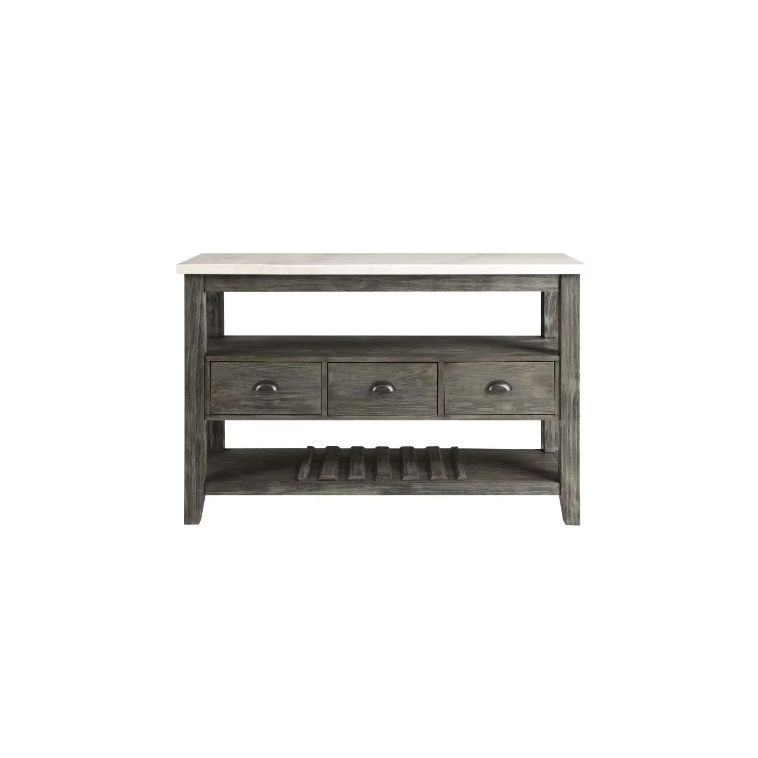 ACME Merel Marble Top Wine Rack Server in White and Gray Oak