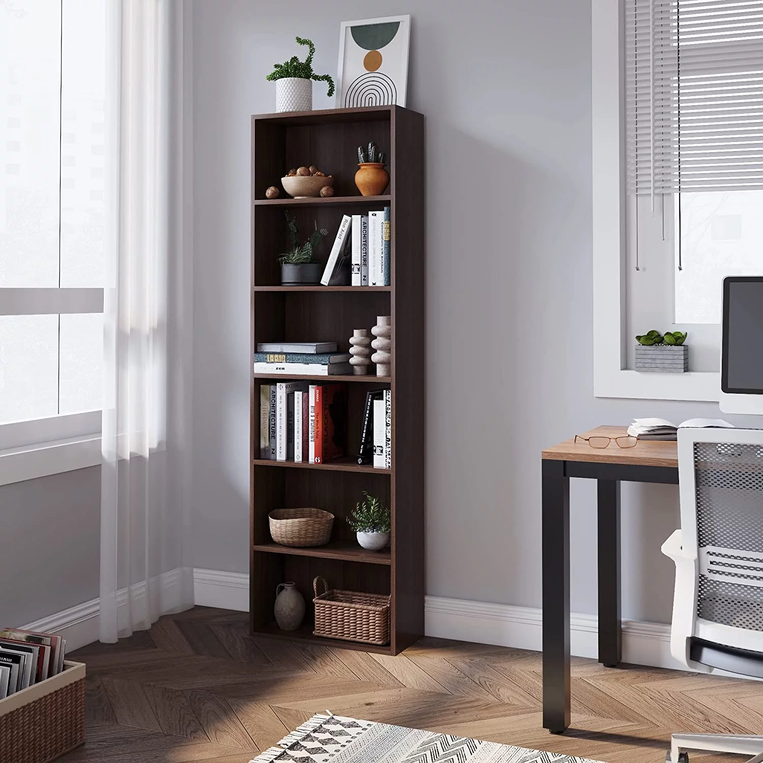 WAHEY Bookcase, 6-Tier Adjustable Open Storage Shelf Display Bookshelf, HOFB004