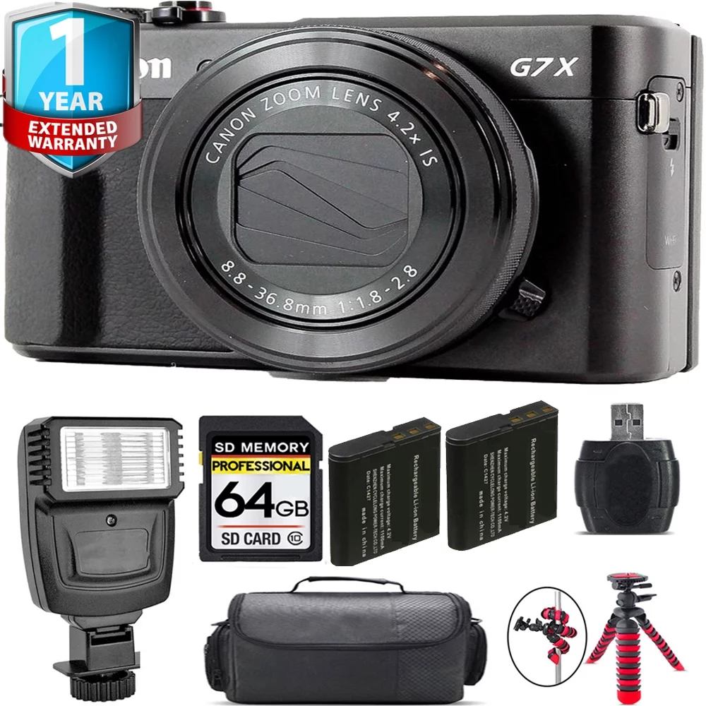 Canon PowerShot G7 X Mark II Camera + 1 Yr Warranty + Flash - 64GB Kit