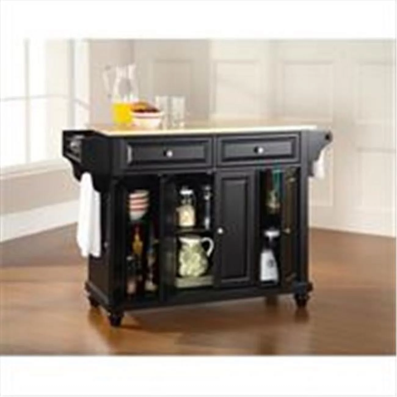 Crosley Furniture  Cambridge Natural Wood Top Kitchen Island in Black Finish