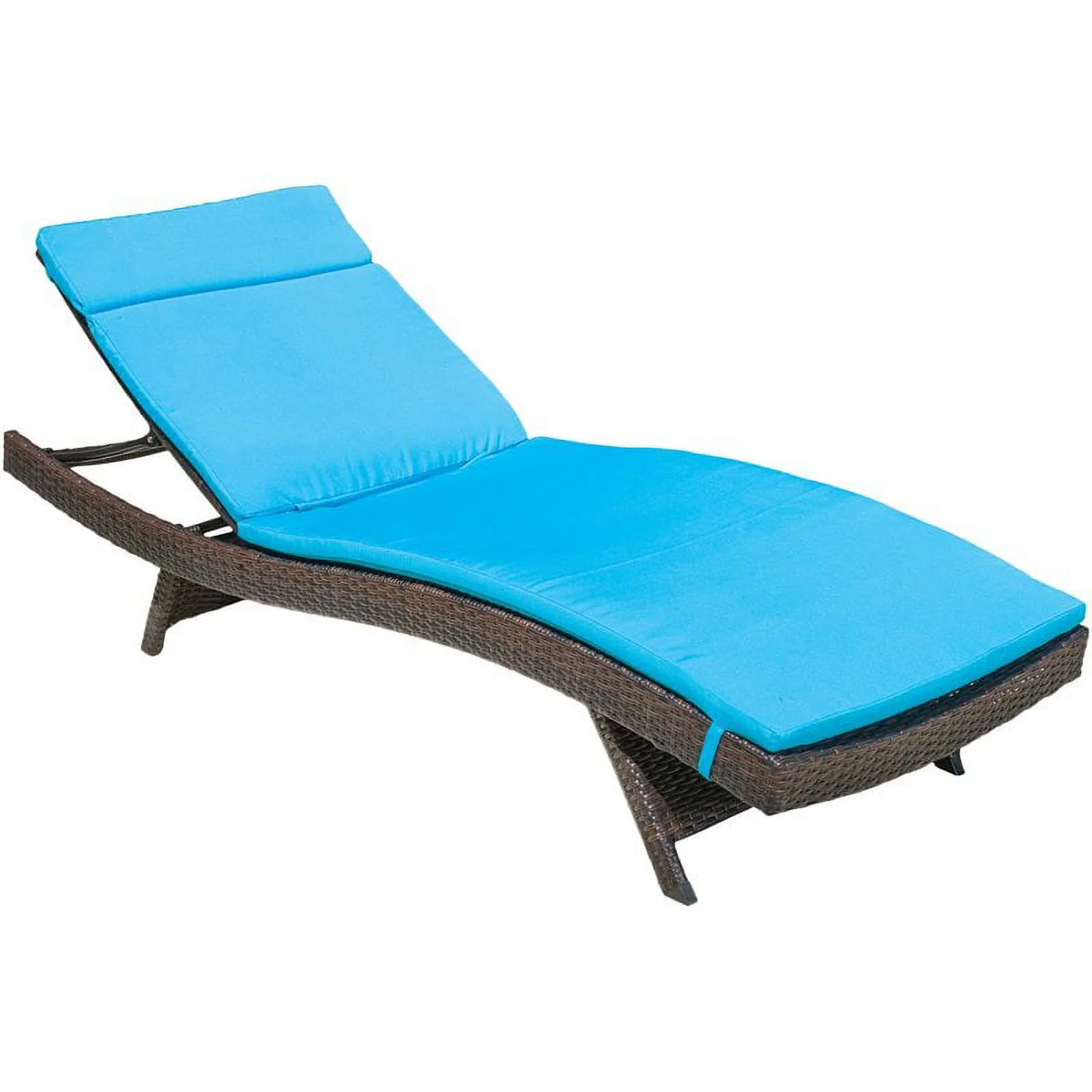 Noble House Salem Brown Wicker Adjustable Patio Lounger with Blue Cushion