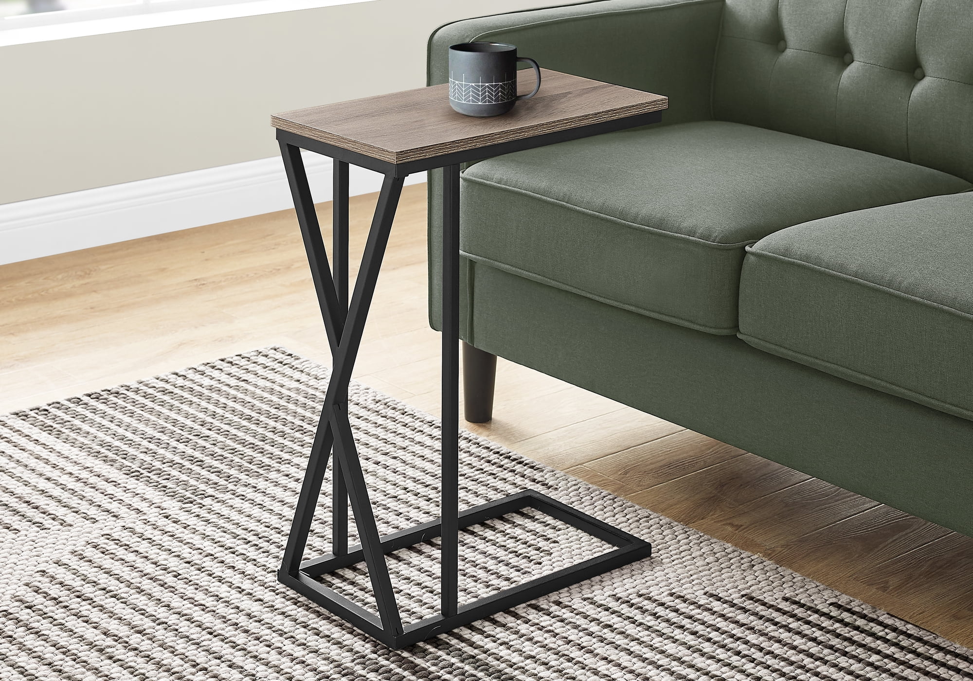 Accent Table C-shaped End Side Snack Living Room Bedroom Metal Brown