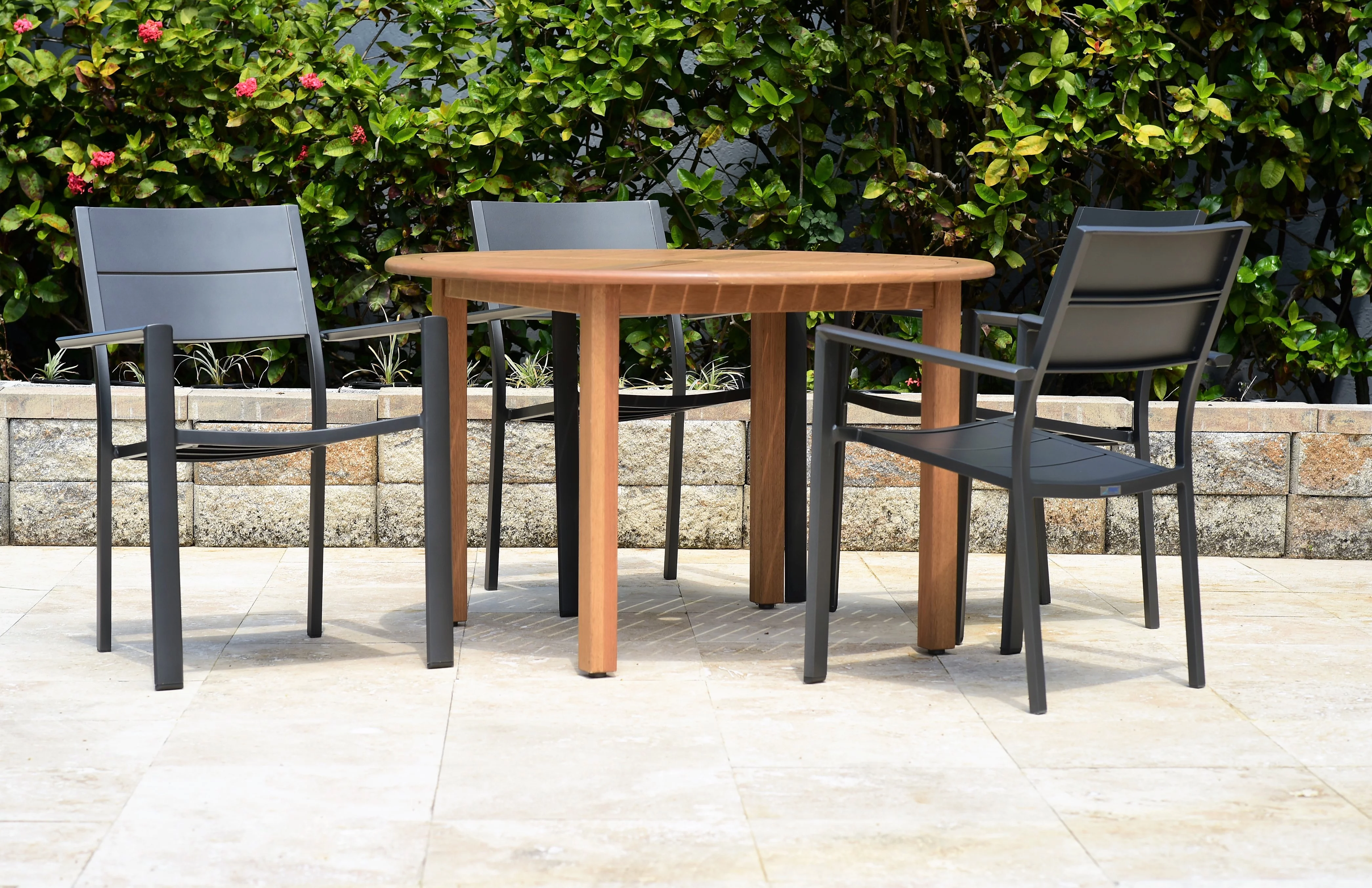 Amazonia Chamaret Teak Finish 5 Pieces Rectangular Patio Dining Set