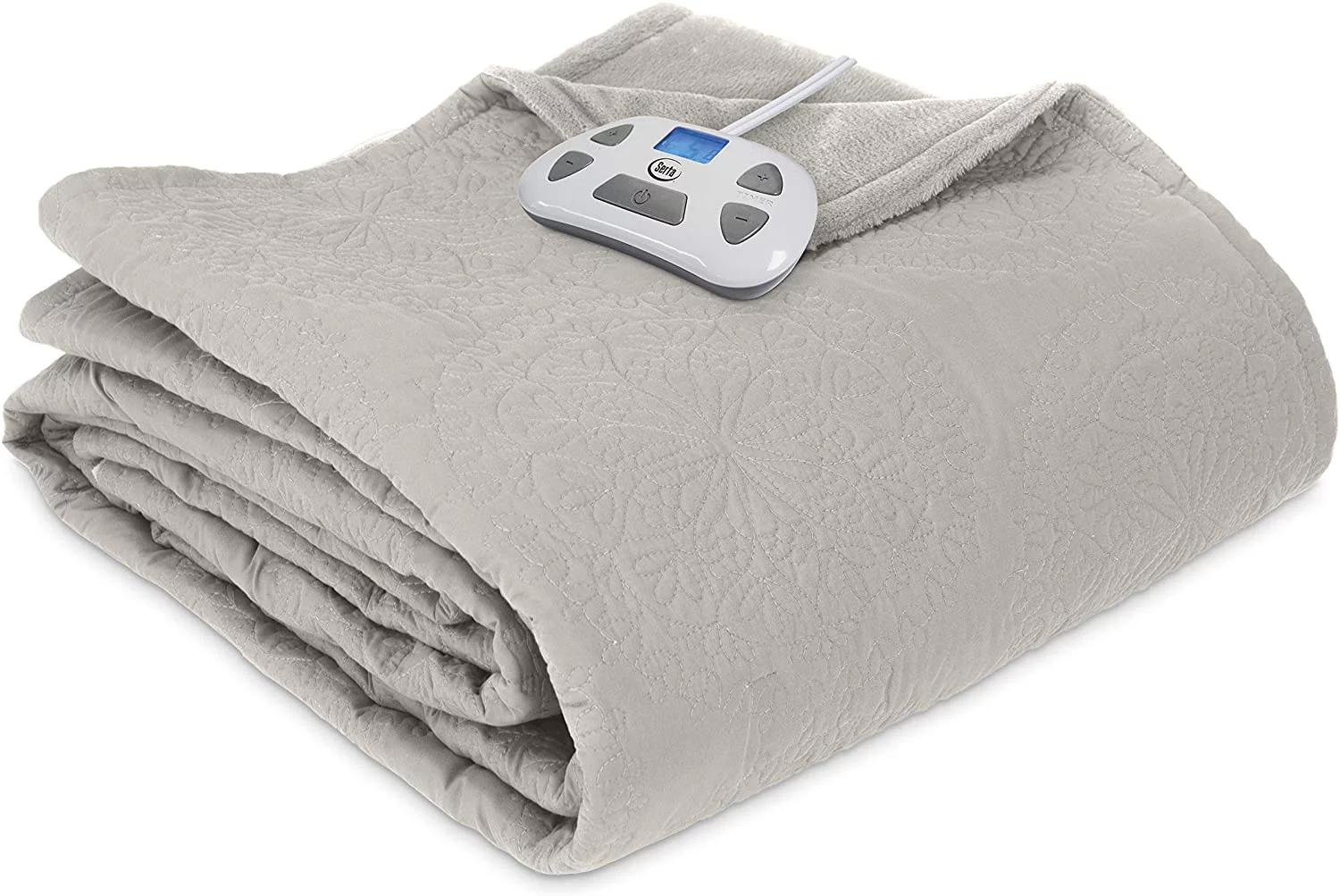Serta Quilted Medallion Electric Heated Warming Blanket Queen Taupe