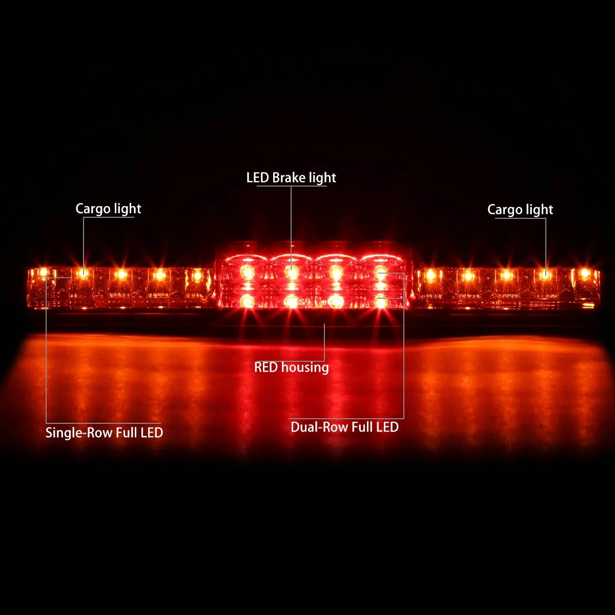 DNA Motoring 3BL-GMC99-LED-RD For 1999 to 2007 Chevy Silverado GMC Sierra 1500 2500 3500 Dual Row LED 3rd Third Tail Brake Light Cargo Lamp Red Housing 00 01 02 03 04 05 06