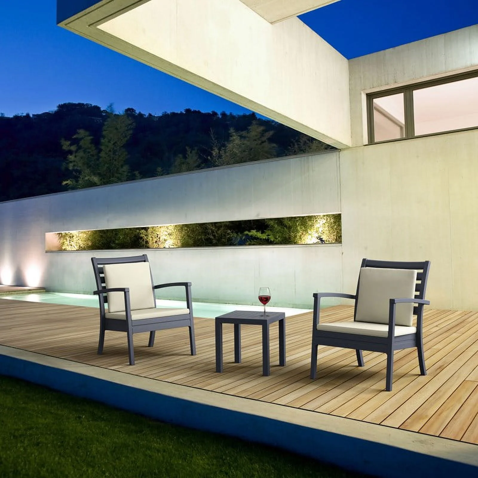 Home Square 2 Piece Square Resin Patio Side Table Set in Dark Gray