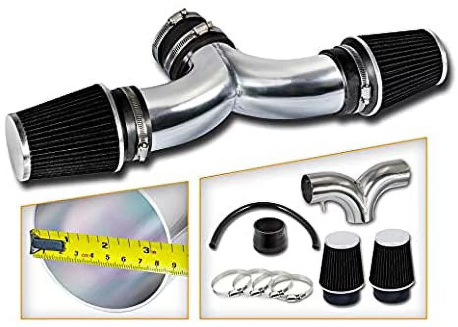 Rtunes Racing Short Ram Air Intake Kit + Filter Combo BLACK Compatible For 02-08 Dodge Ram / 04-07 Dodge Dakota/Durango / 04-07 Jeep Liberty 3.7L 4.7L with DUAL(2) Filters â€¦