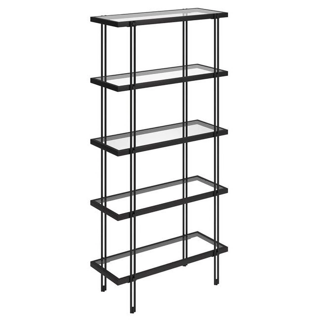 68 in. Metal & Glass Five Tier Standard Bookcase, Black