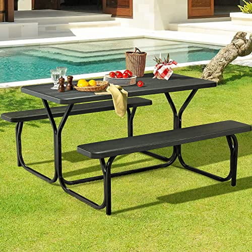 ECOTOUGE 5 FT Portable Picnic Table Benches Set for Outdoor, Heavy Duty Camping Picnic Tables, Weather Resistant, Suitable Patio, Garden for Adult(Black)