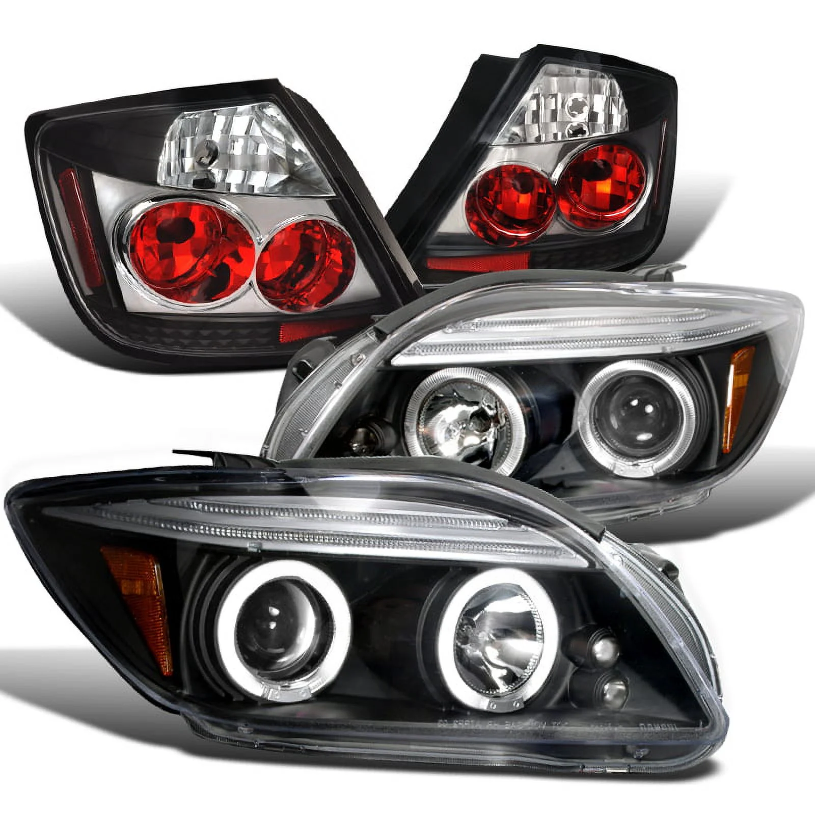 Spec-D Tuning Black Halo SMD Strip Projector Headlights + 6-LED Bumper Fog Lamps Compatible with tC Left + Right Pair Headlamps Assembly