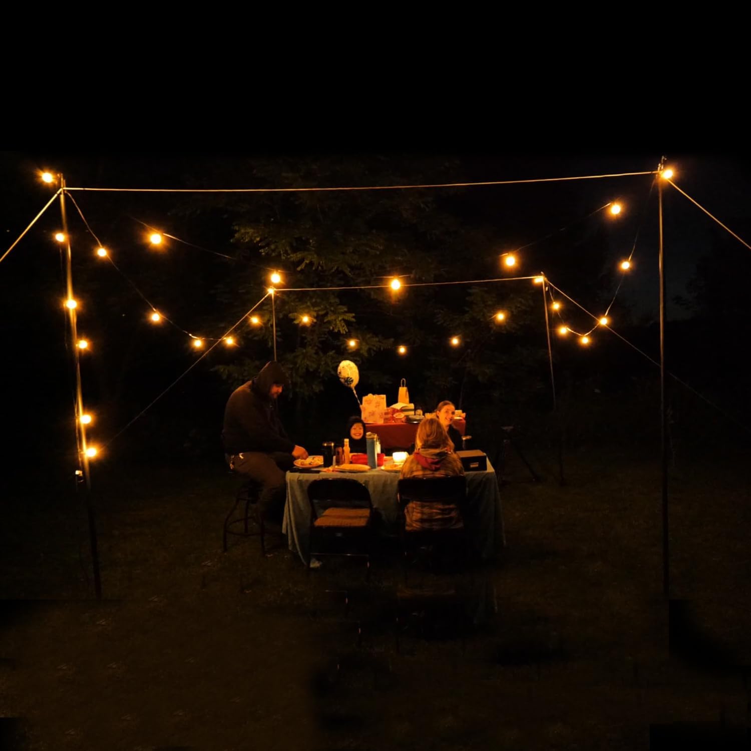 4 Pack String Light Poles, 8.5ft Poles for Outdoor String Lights -3 in 1, Long Solid Stakes, with Thick Poles and Plates,10M Rope, for Deck, Garden,Backyard, Garden, Outdoor