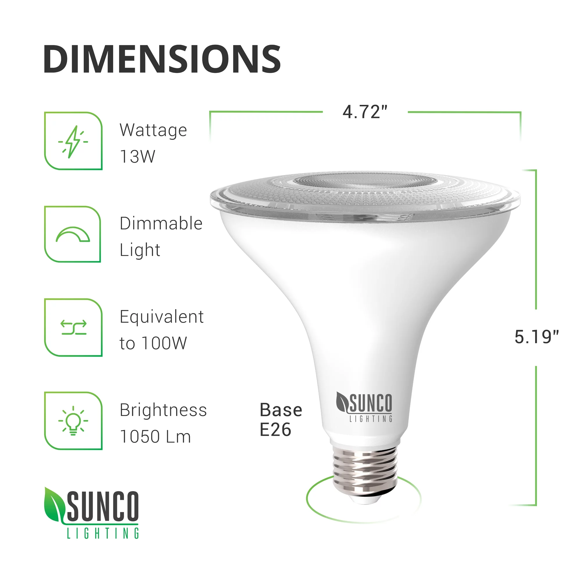 Sunco Lighting 4 Pack PAR38 LED Bulb 13W=100W, 2700K Soft White, 1050 LM, Dimmable Flood Light, Indoor/Outdoor, Accent, Highlight - UL & Energy Star Listed
