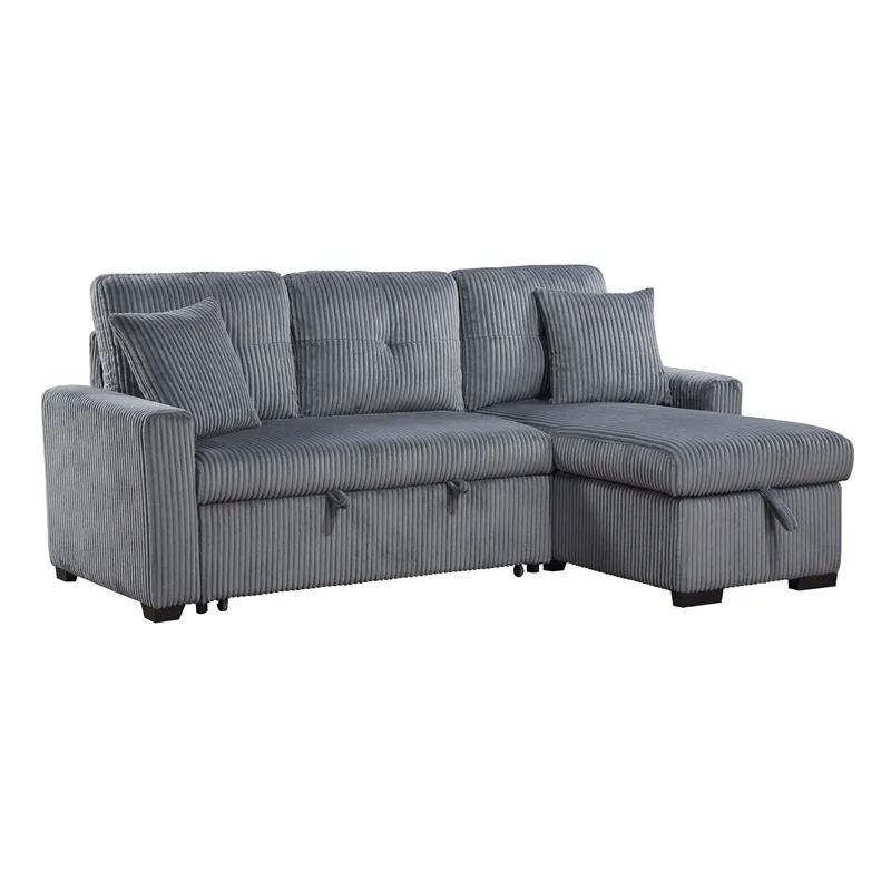 Lexicon Rhett 3-Piece Corduroy Reversible Sectional in Dark Gray