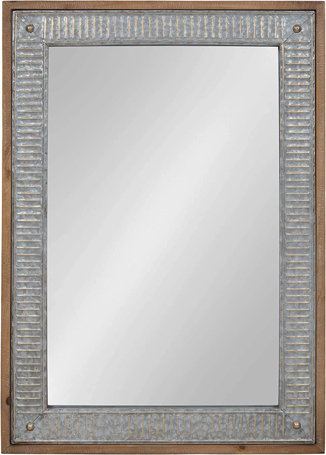 HYUN Deely Farmhouse Wood and Metal Wall Mirror, Rustic Brown