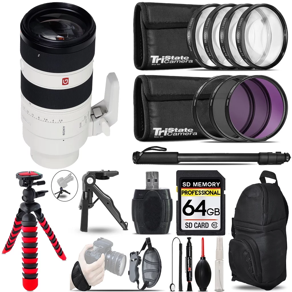 Sony FE 70-200mm f/2.8 GM OSS II Lens + MACRO, UV-CPL-FLD Filter + Monopad - 64GB Accessory Kit