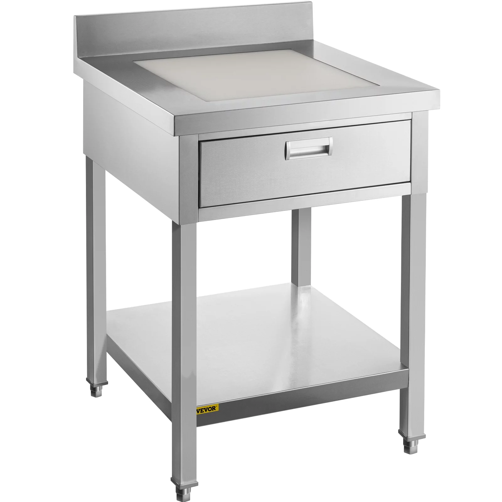 VEVOR Commercial Food Prep Work Table 24 x 24 Inches Stainless-Steel Table with Drawer Kitchen Utility Table with Undershelf and Backsplash Kitchen Island 660 Lbs Load Capacity for Restaurant, Home and Hotel