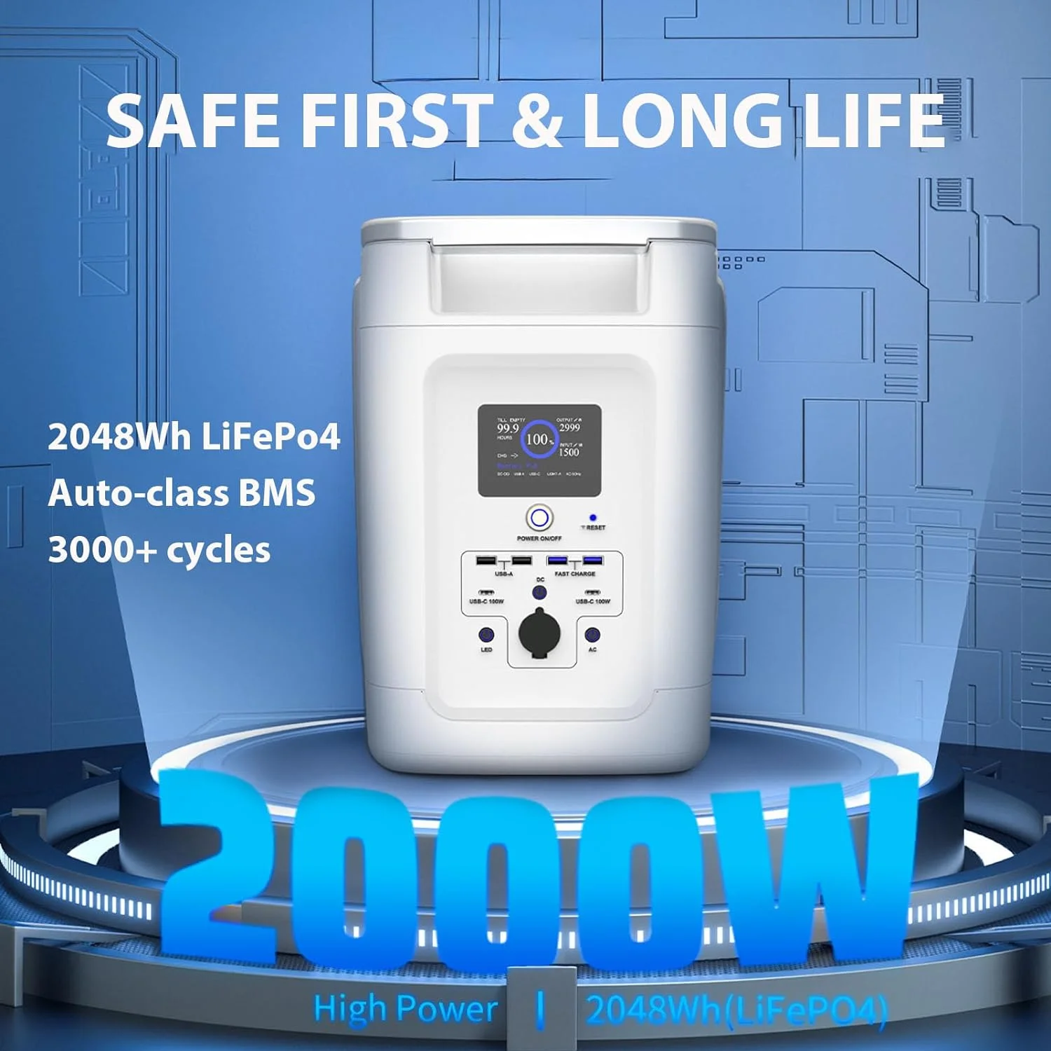 TopAutoGear Portable Power Station 2048Wh LFP Battery Backup,2000W AC Outlets (2500W Peak),Super Fast Charging Solar Powered Generator for Outdoor Camping,Home Use and Emergencies