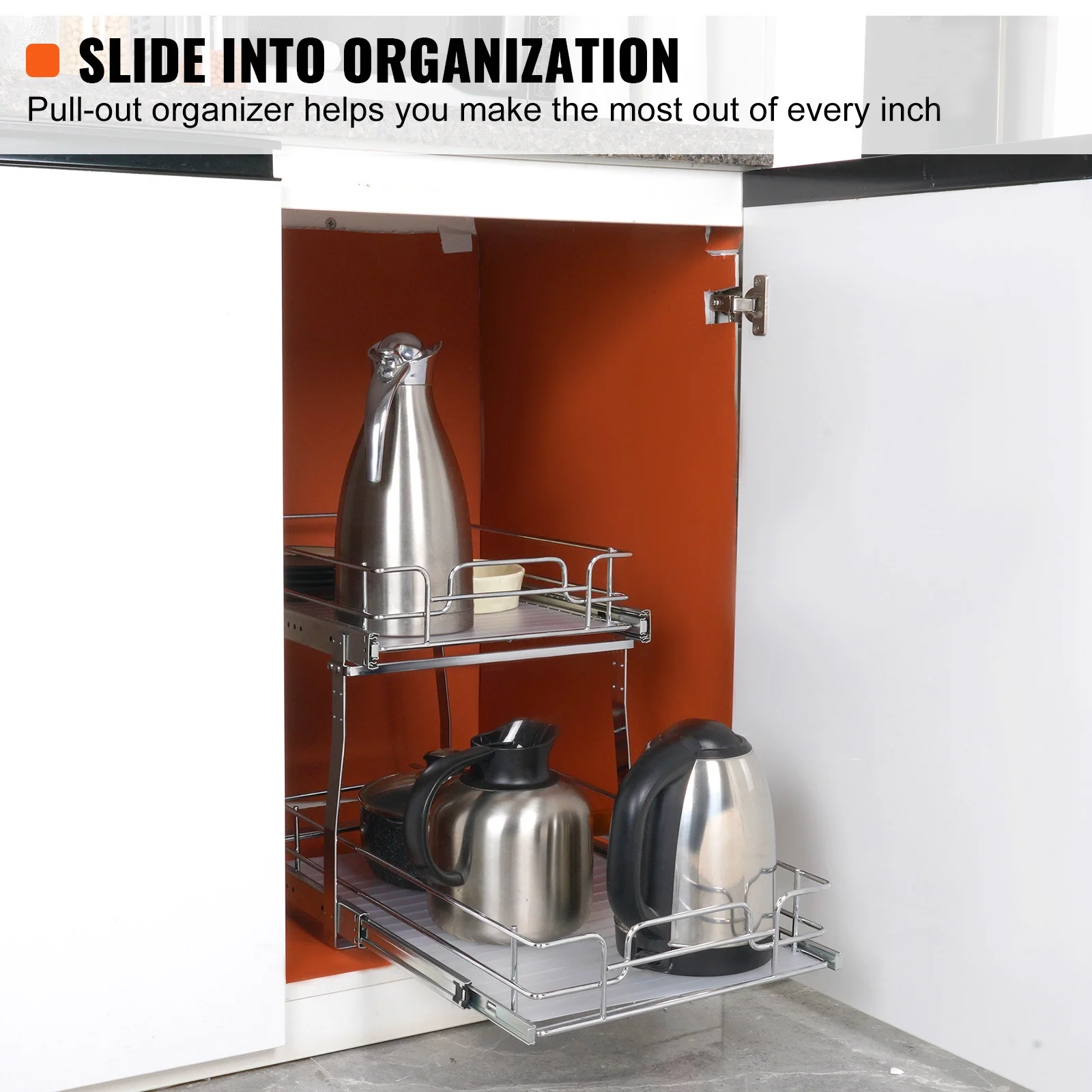 SKYSHALO 13x21 inch Drawer Basket 2-Tier Wire Pull Out Cabinet Under Sink Organizer