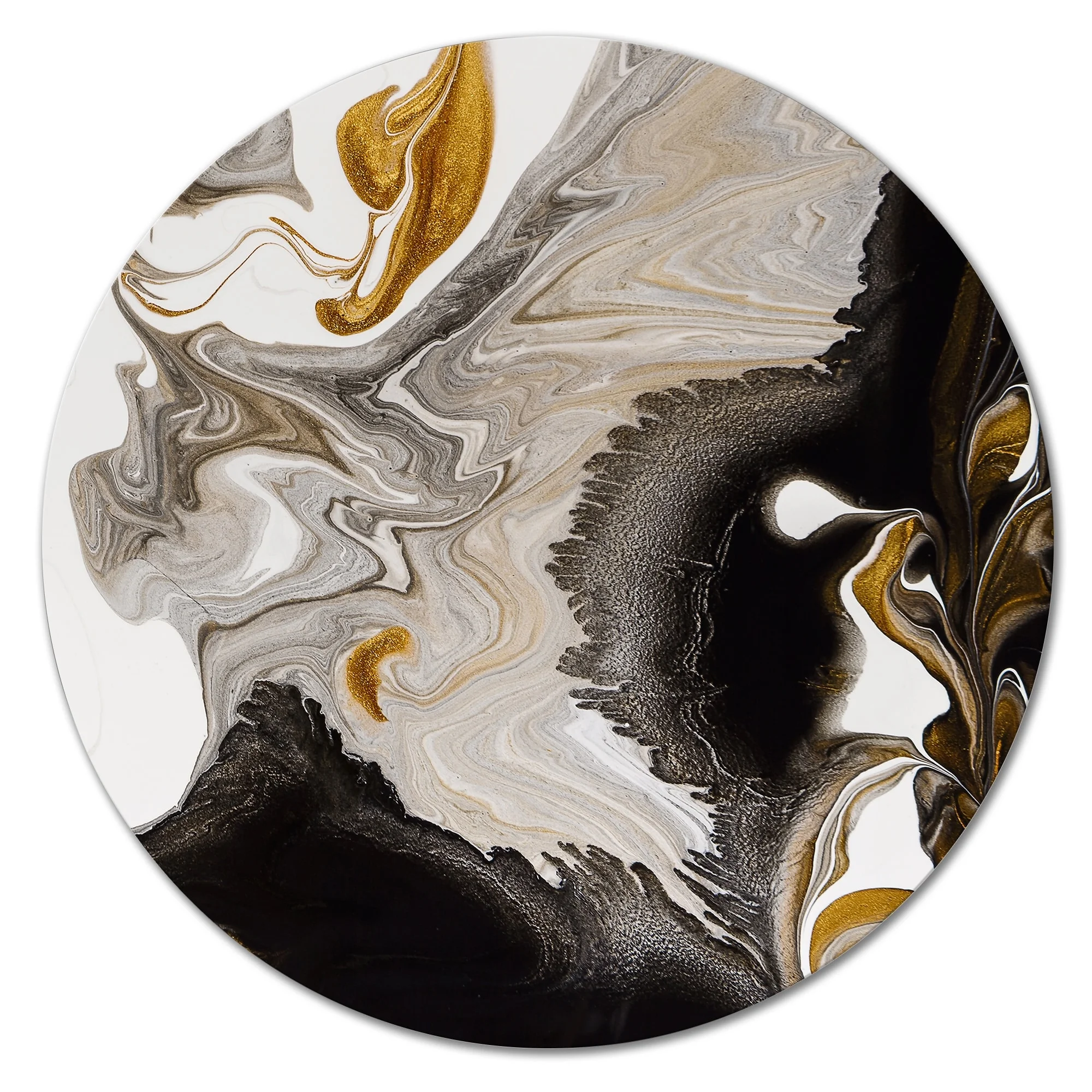 DESIGN ART Designart 'Gold And Black Marble Waves IV' Modern Metal Circle Wall Art 36x36 - Disc of 36 Inch