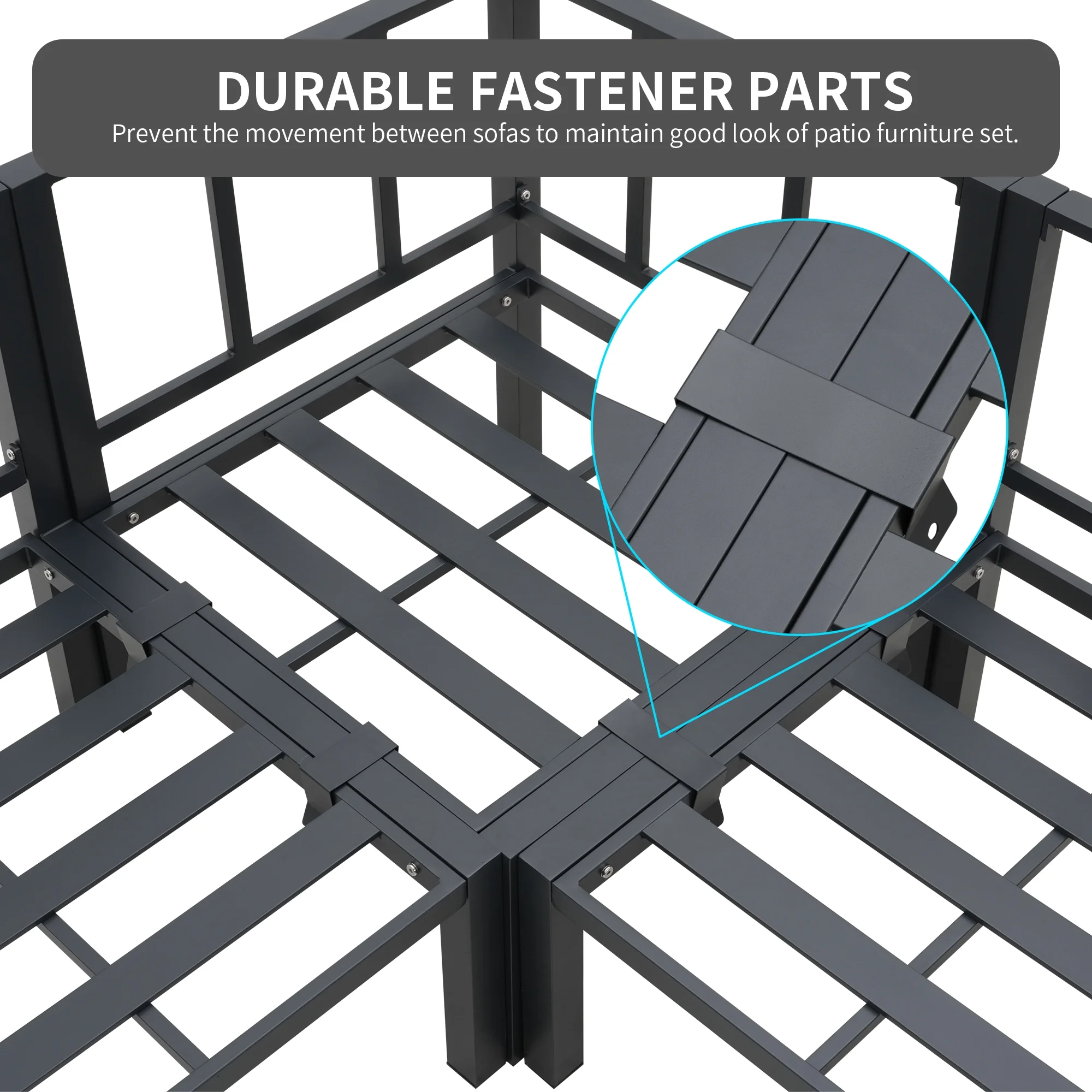 Ainfox 7 Pcs Aluminum Patio furniture Set , Outdoor Sectional Sofa with 2 Corner Chairs, 4 Middle Chairs and 1 Coffee Table, Grey