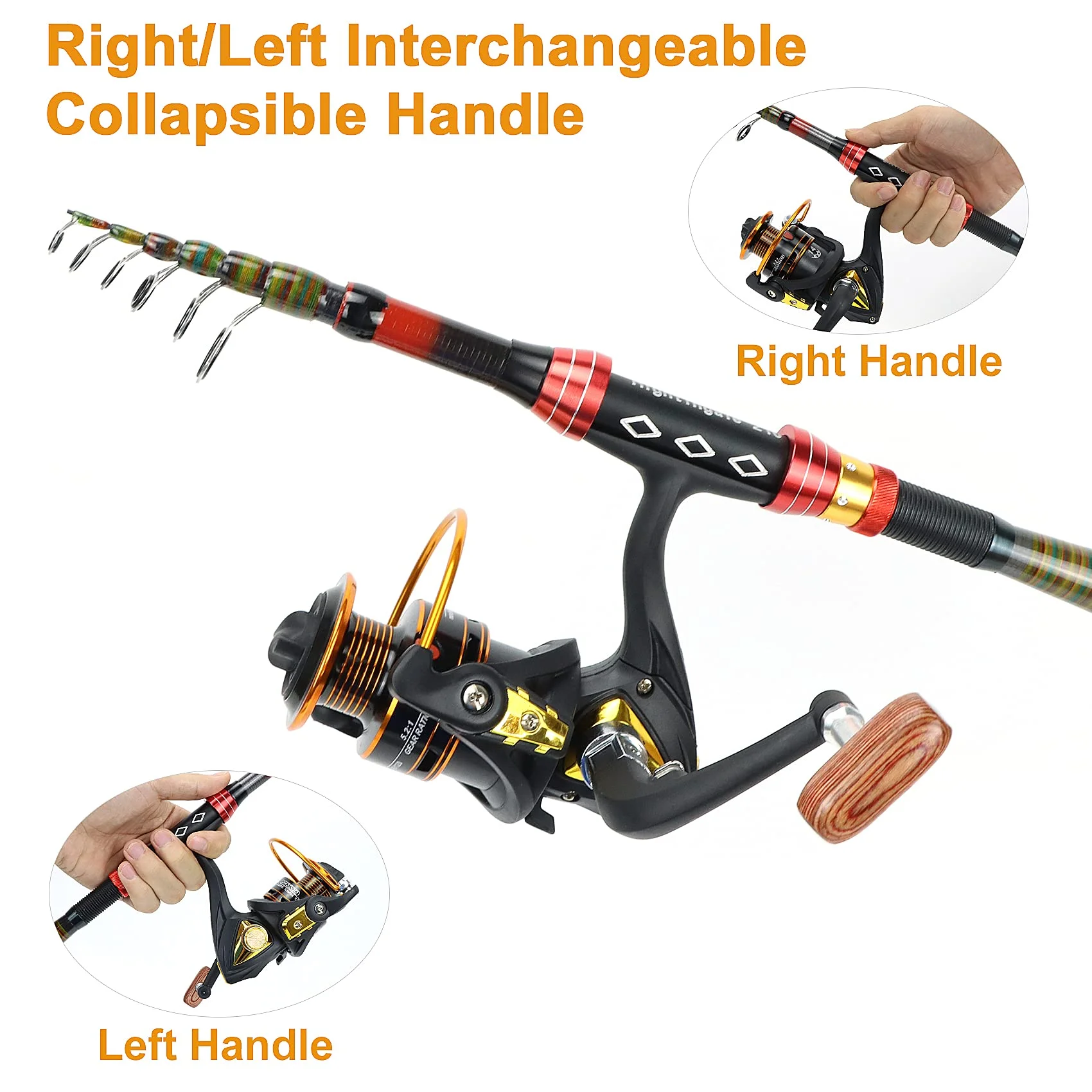 Sunnycome Telescopic Fishing Rod and Reel Combo Set Spinning Reel Kids Fishing Line Black