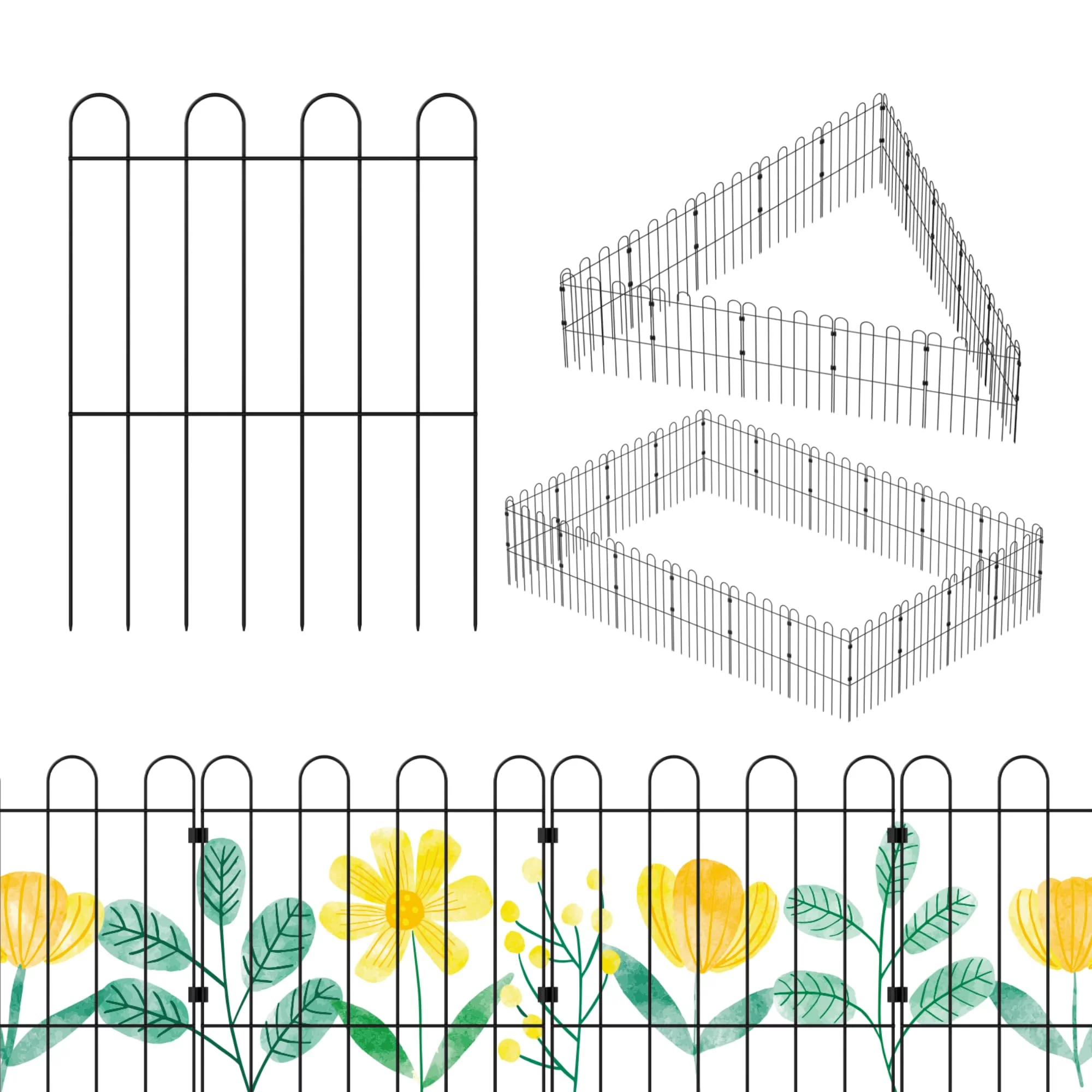 25 Pack Small/Medium Animal Barrier Fence, 16.5in(H) X 26ft(L) Underground Decorative Garden Fencing