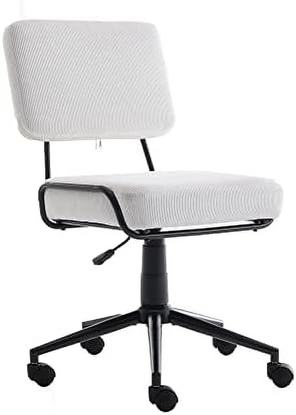 CHYTRE Corduroy Low Desk Chair Task Chair Home Office Chair Adjustable Height  Armless Swivel Rolling Chair with Wheels for Adults Teens Bedroom Study Room White