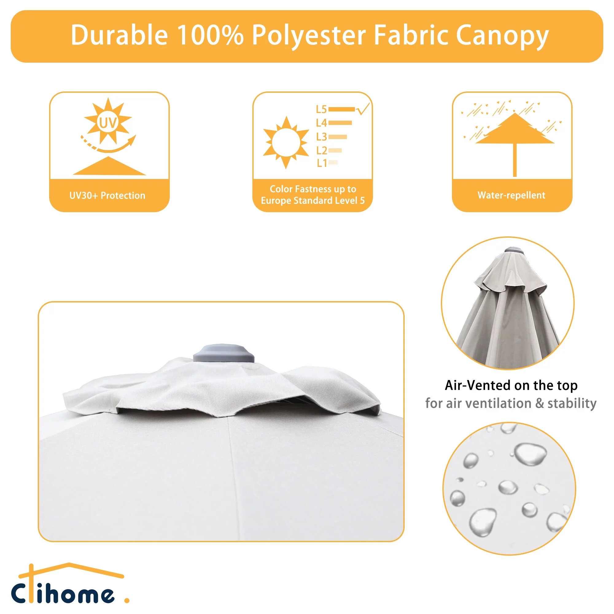 Clihome  11Ft Patio Cantilever Hanging Aluminum Umbrella with Base Grey