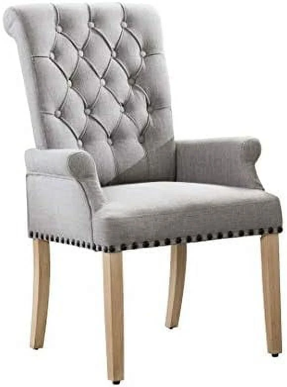 TJUNBOLIFE Upholstered Fabric Accent Dining Chair  Elegant Tufted Club Dining Room Kitchen Room Arm Dining Chair  Beige